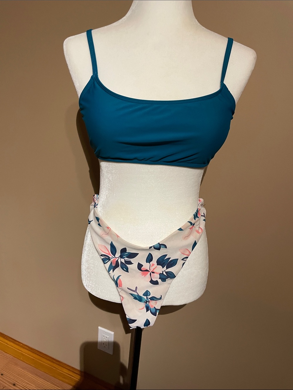 Teal Bikini Top with matching bottoms and Floral High-Cut Bottoms
